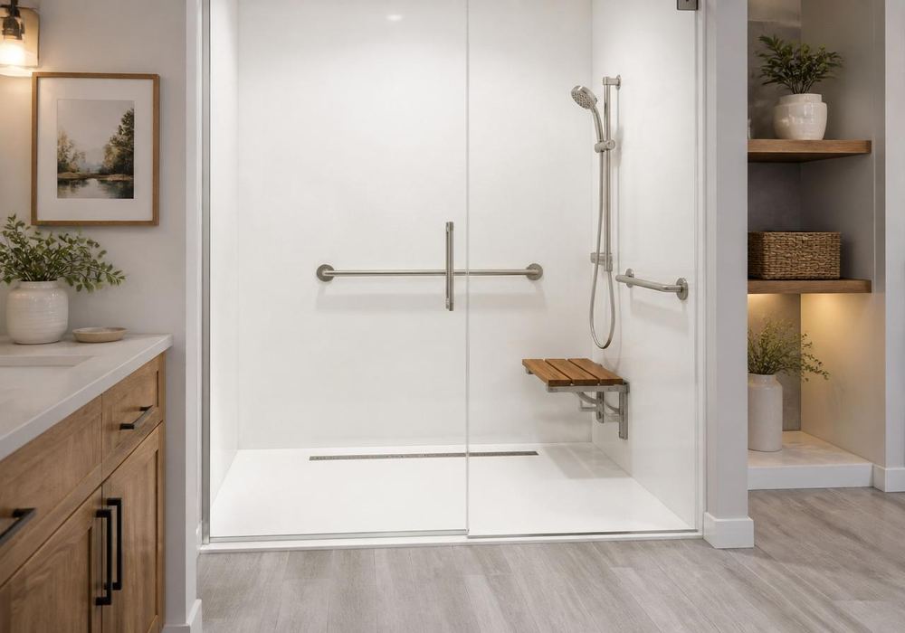 Weatherproof storm door in a rainy entryway