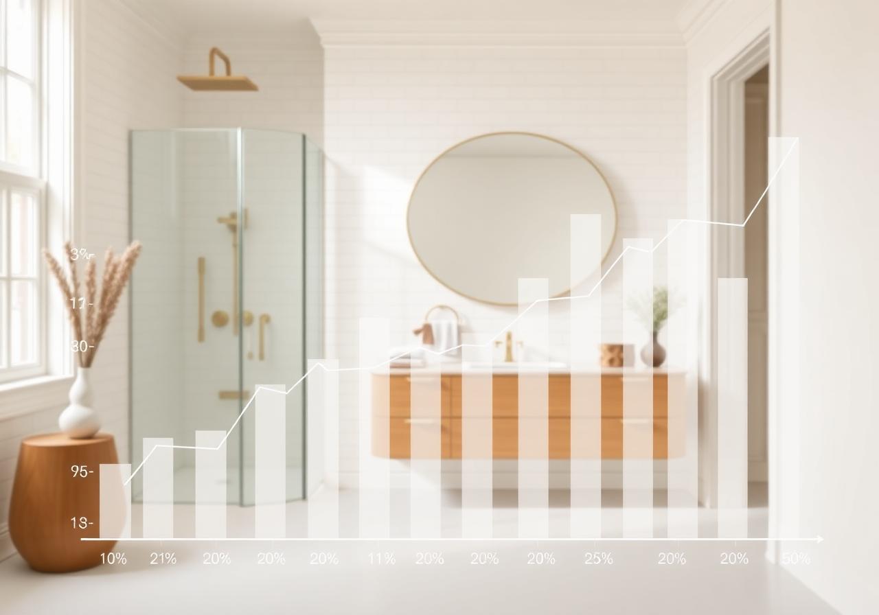 Modern entry with a translucent bar chart overlay showing door trend data